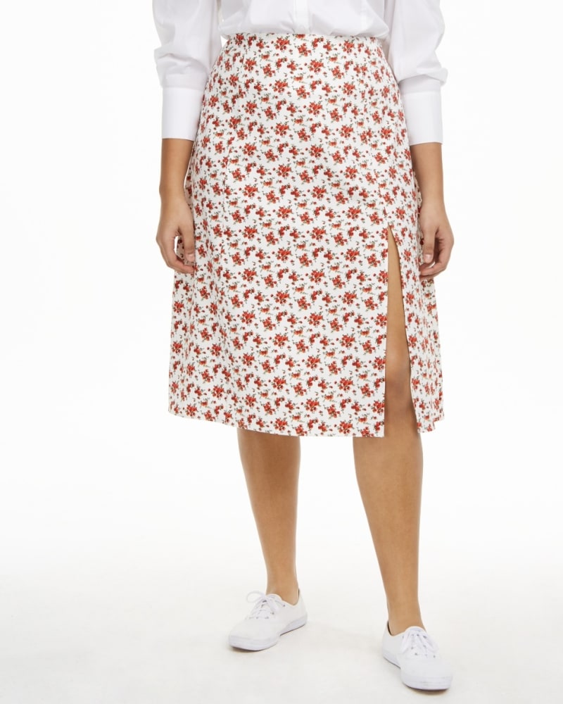 Front of a model wearing a size 1X Danielle Bernstein Women's Plus Slip Skirt White/Red Size 1X in White by Danielle Bernstein. | dia_product_style_image_id:310712